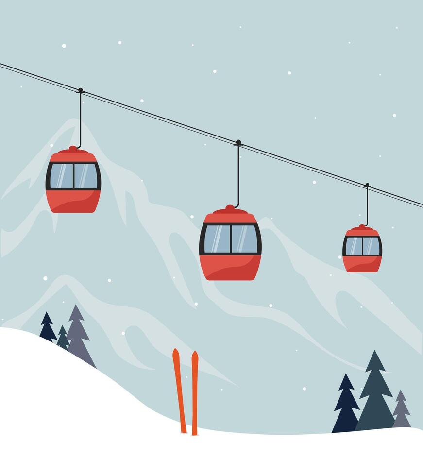 snowy mountains and forests, ski resort vector