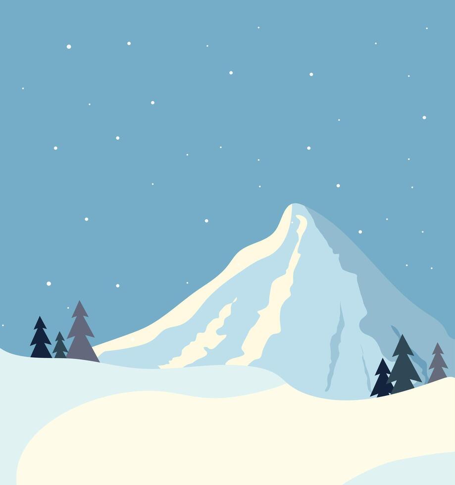 snowy mountains and forests on night sky vector