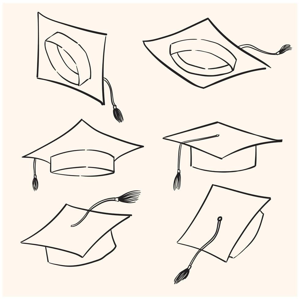 Graduate hat line sketch set With illustration style doodle vector