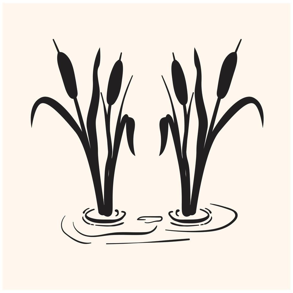 Plants on swamp and wetland With illustration style doodle vector