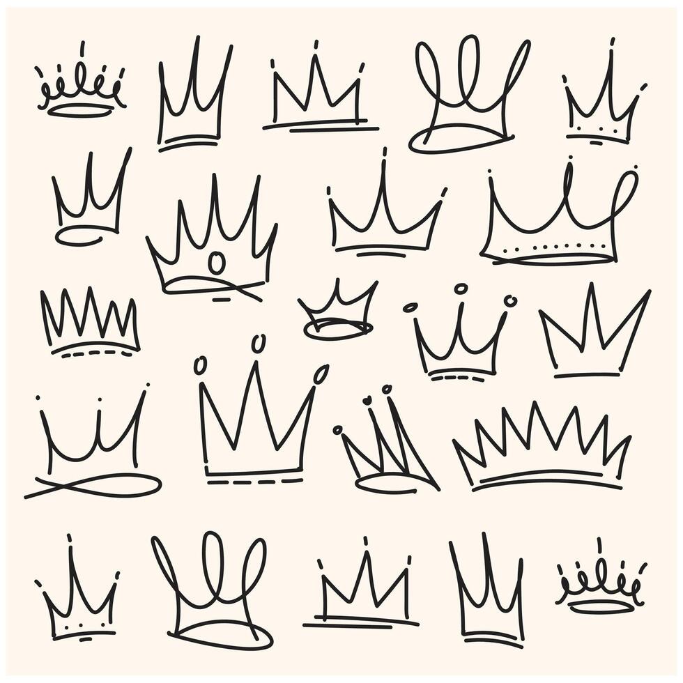 Crowns With illustration style doodle and line art vector