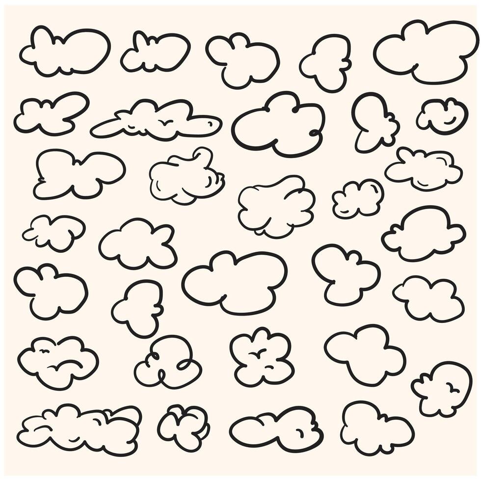 Clouds With illustration style doodle and line art vector