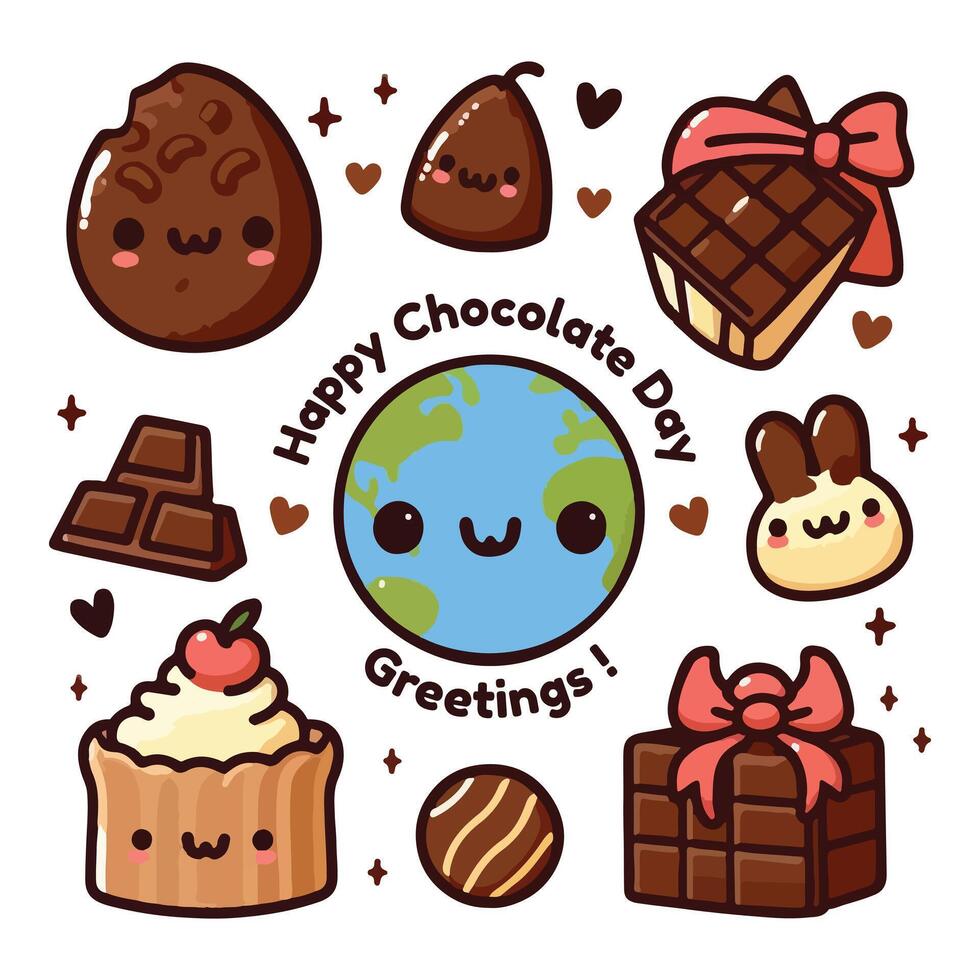 Chocolate Day Set Collection Illustration With Flat Background vector