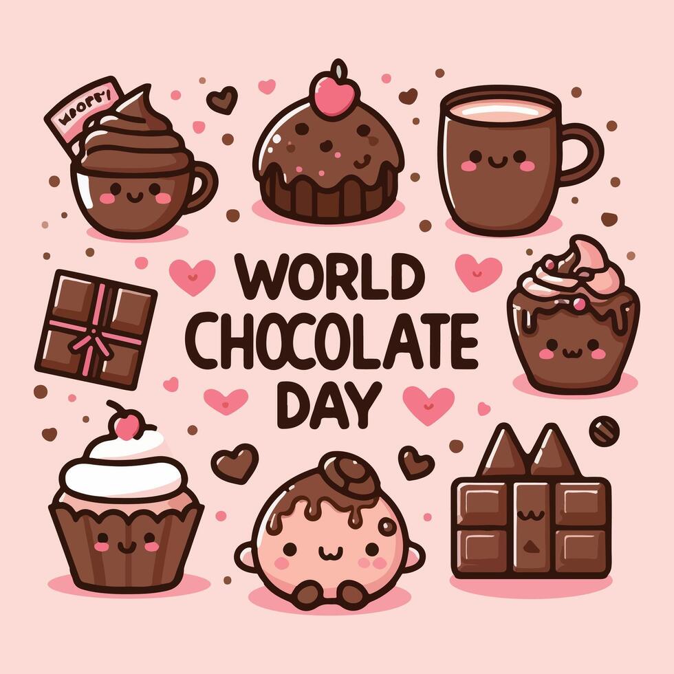 Chocolate Day Set Collection Design With Pink Background vector
