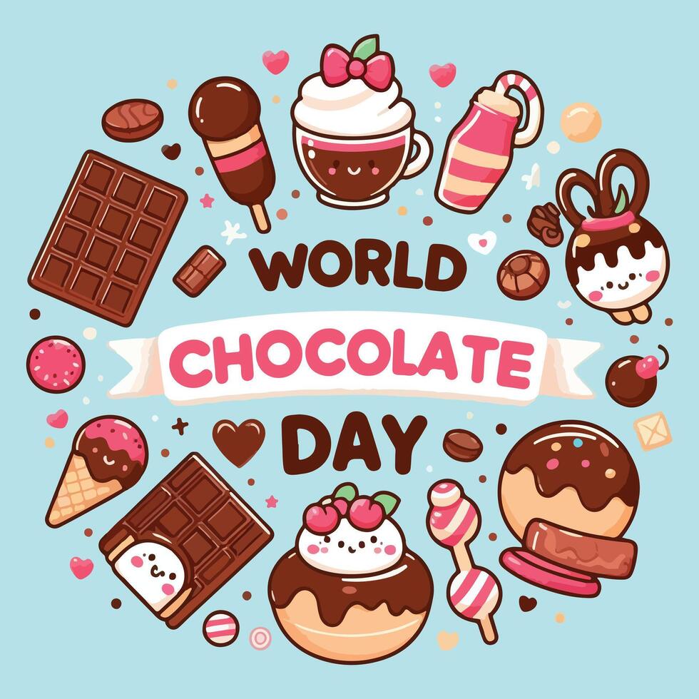 Chocolate Day Set Collection Design With Blue Background vector