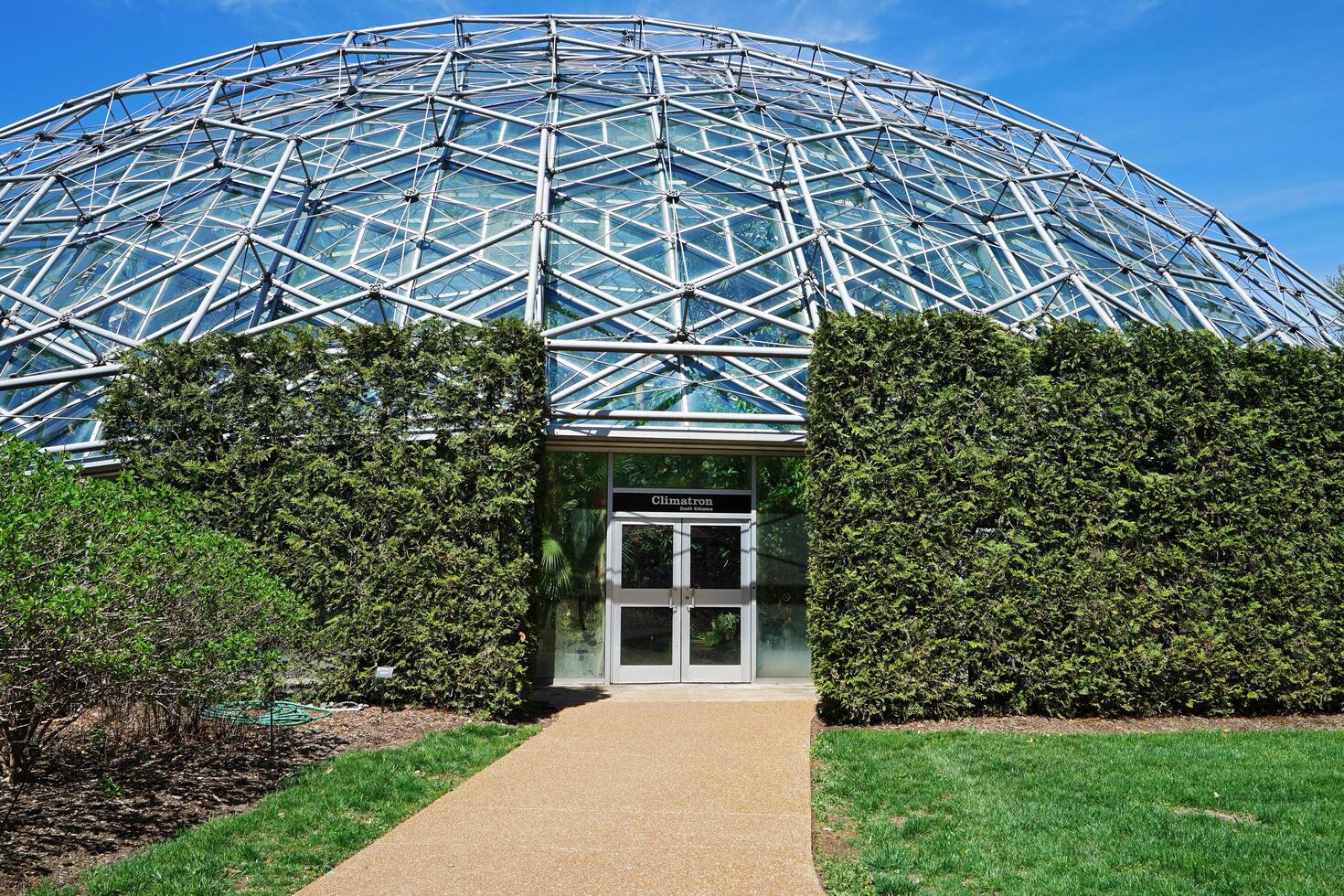 Exterior architecture and design of Climatron geodesic conservatory dome at 'MISSOURI BOTANICAL GARDEN'- Saint Louis town, MO photo