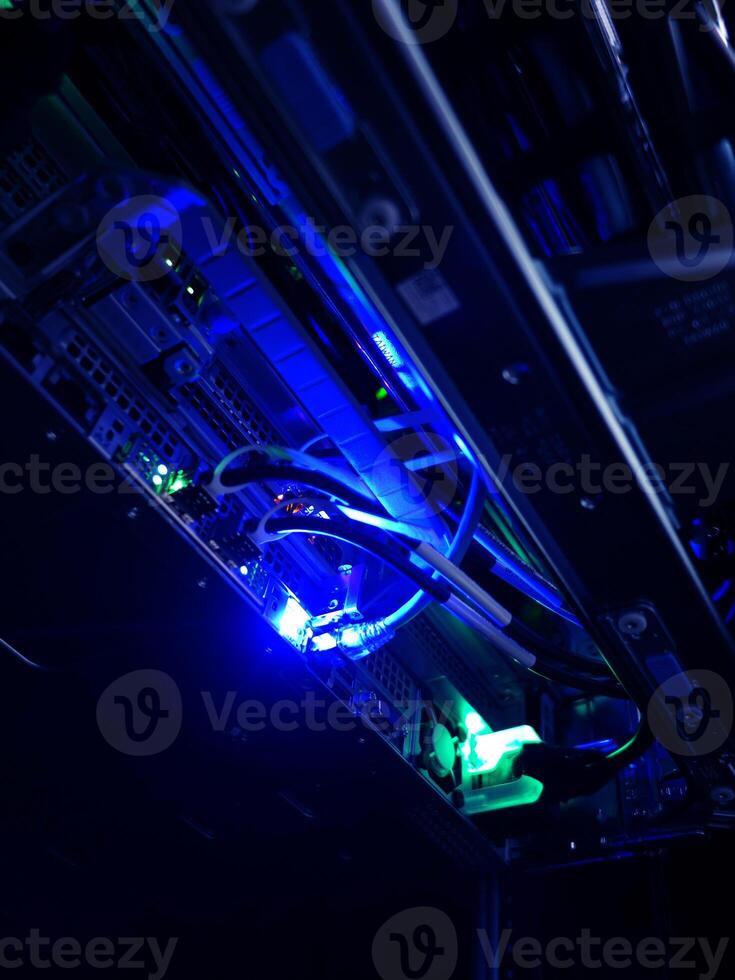 A computer with blue lights on it photo