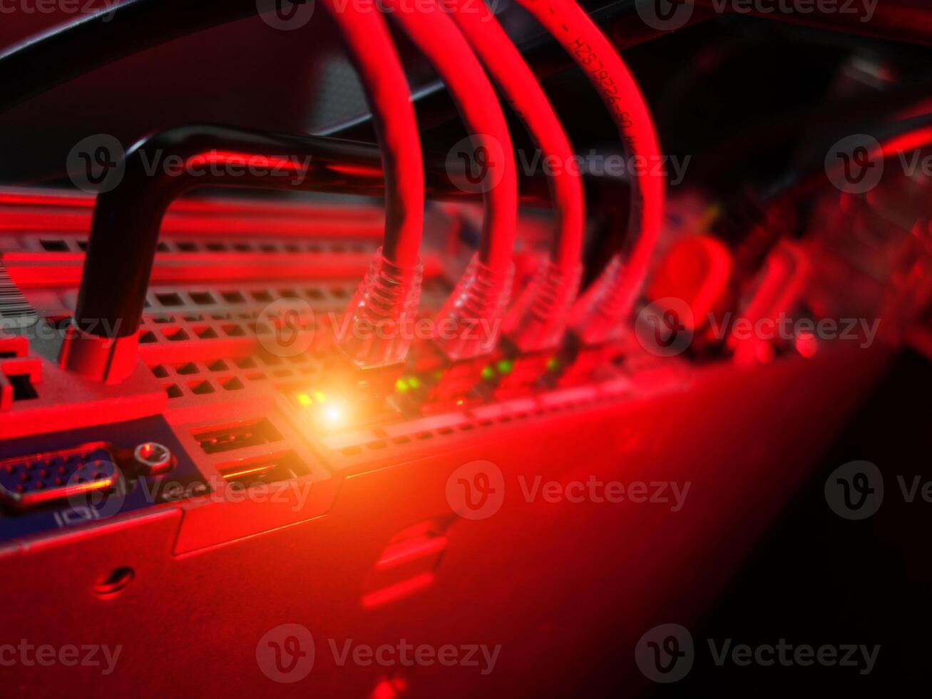 A close up of a computer with red lights photo