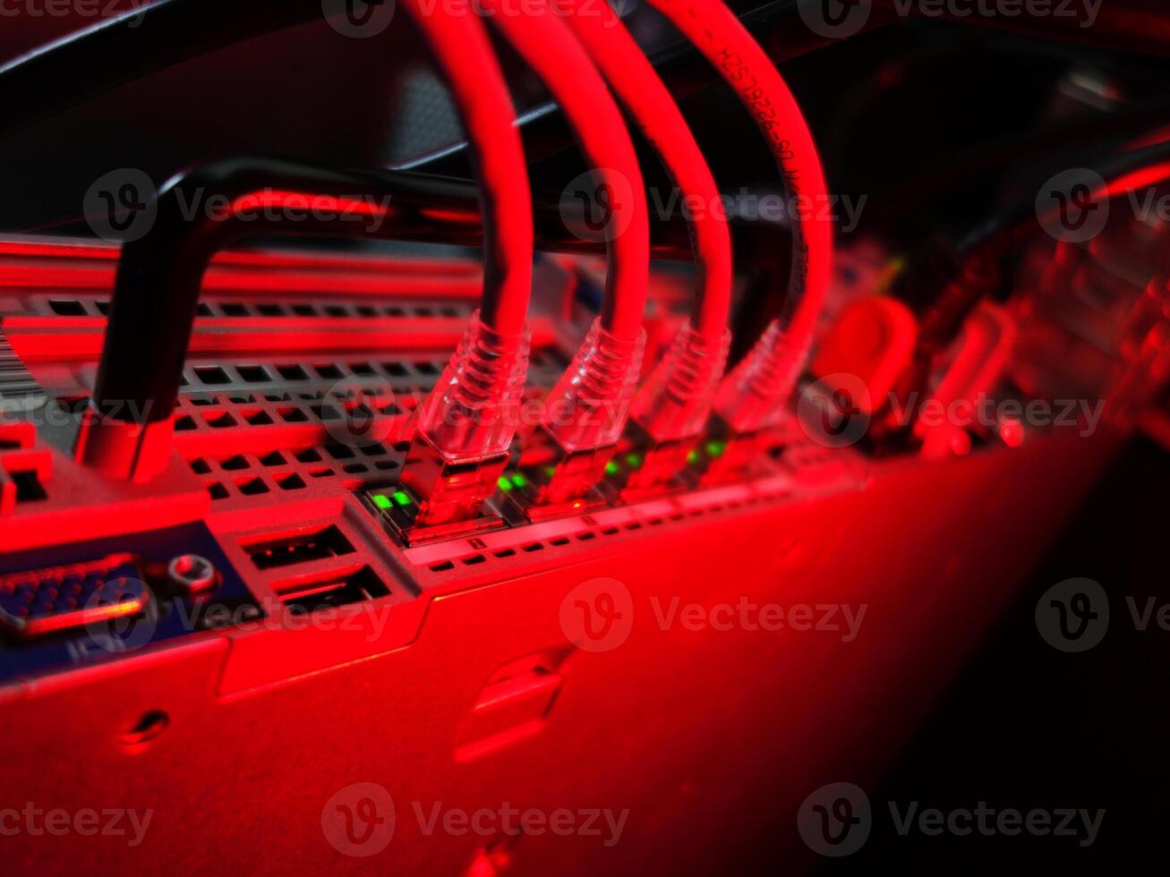 A close up of a computer with red lights photo