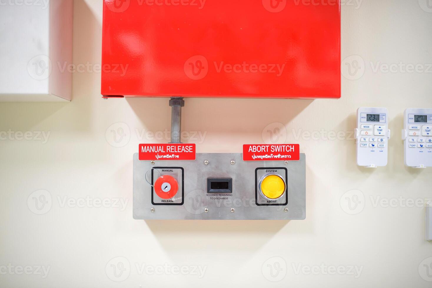 A red box with two buttons and a red light photo