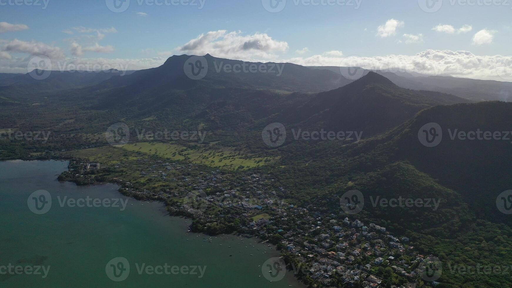 Aerial view of mountains on the coast of Mauritius island photo