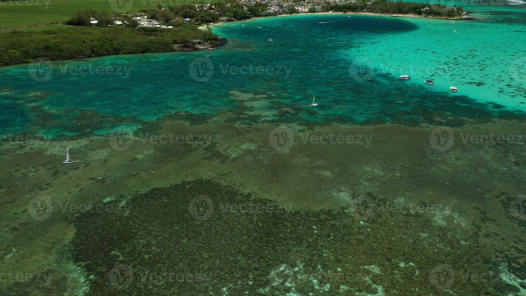 A bird's-eye view of the beautiful beach and coral reef of Mauritius. photo