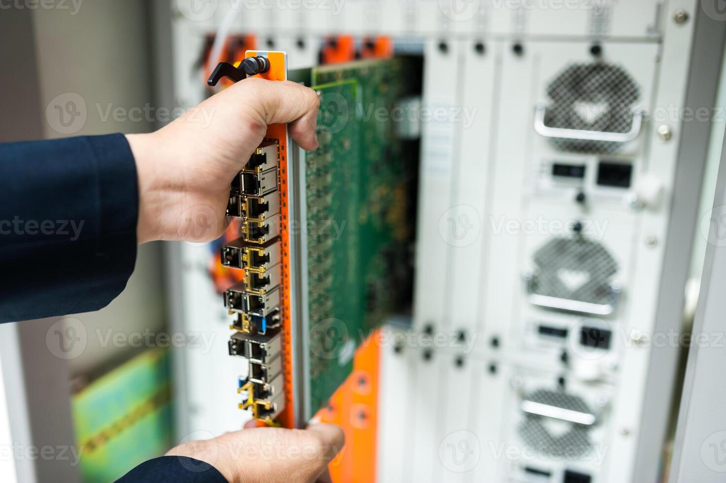 Fix network switch in data center room photo