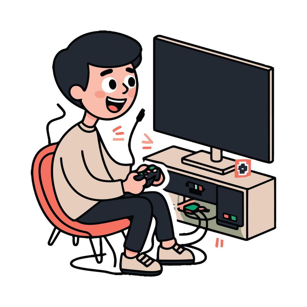 A cartoon man playing games on a chair vector