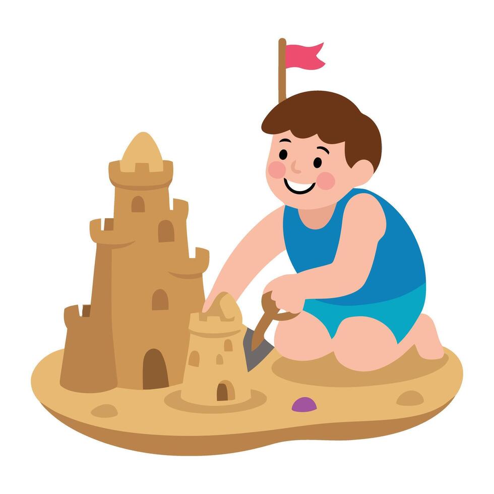 A boy is building a sand castle vector