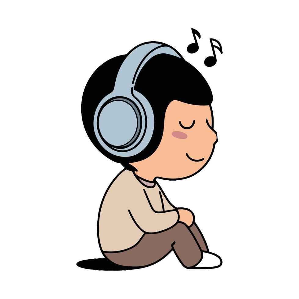 A cartoon boy sitting with headphones on vector