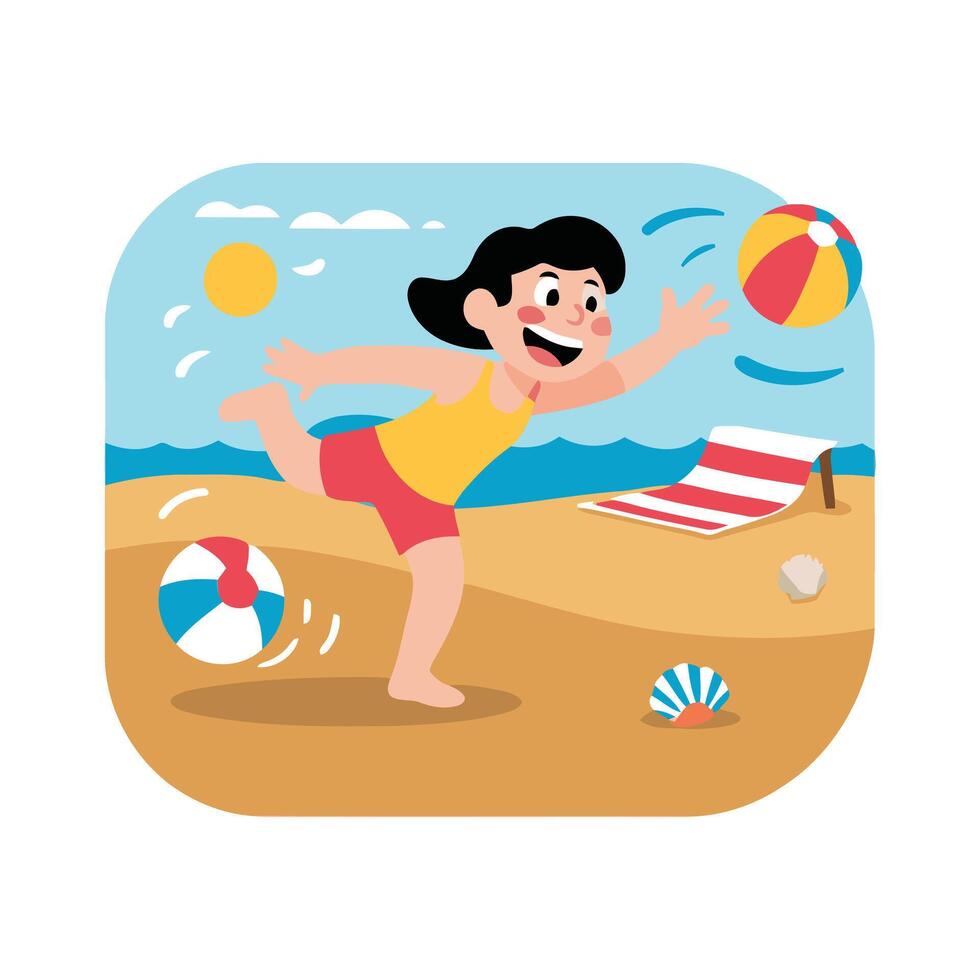 A cartoon girl playing with a ball on the beach vector