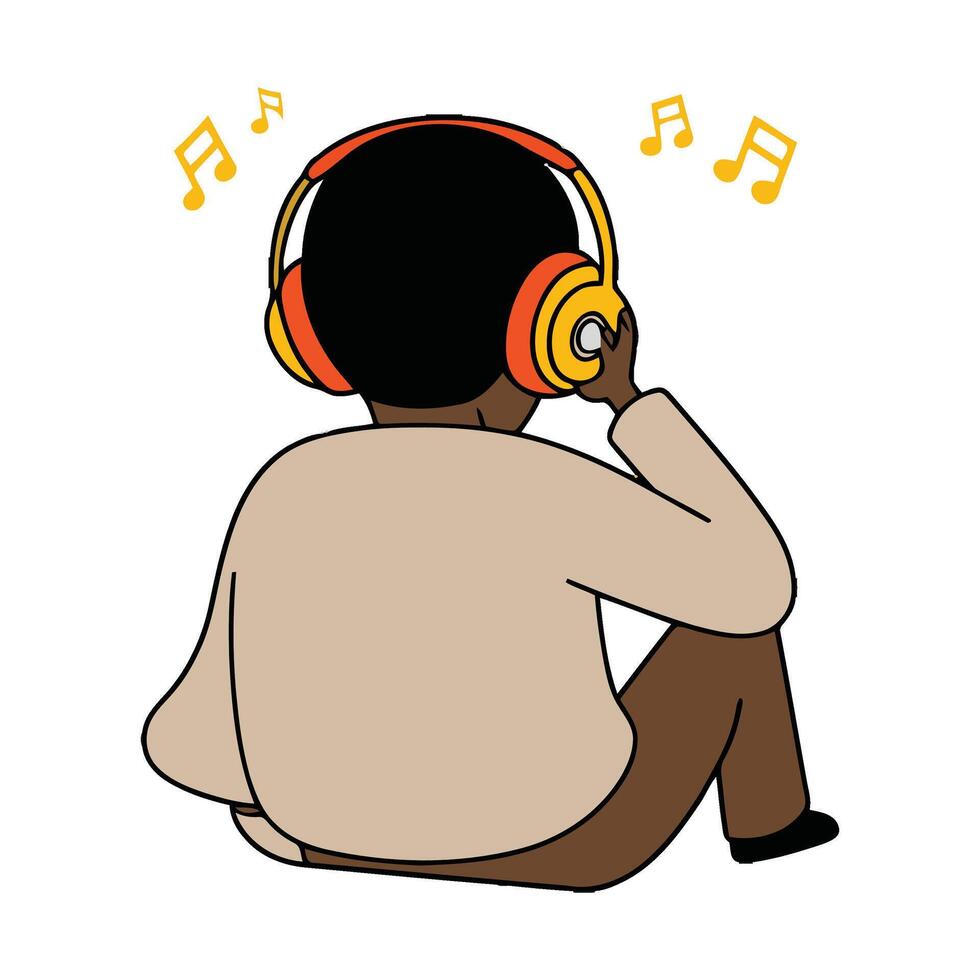 A cartoon man sitting with headphones on his head vector