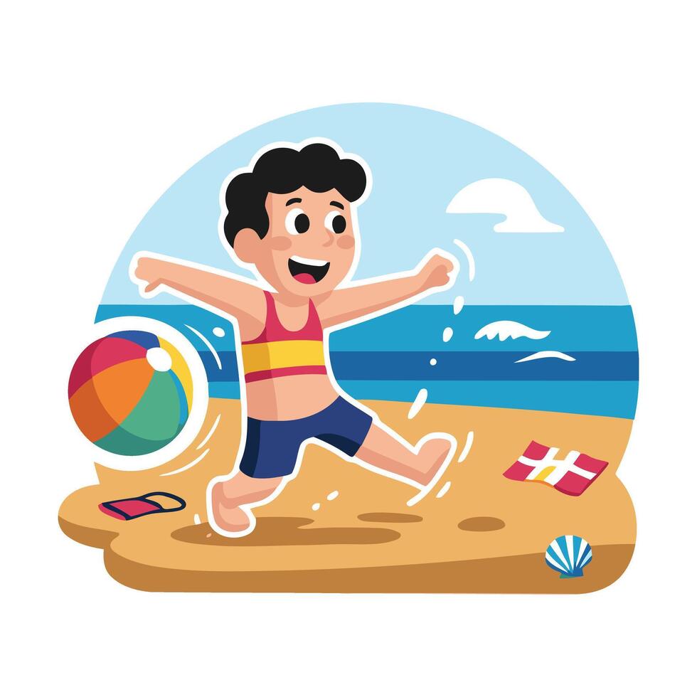 Boy playing with beach ball illustration vector