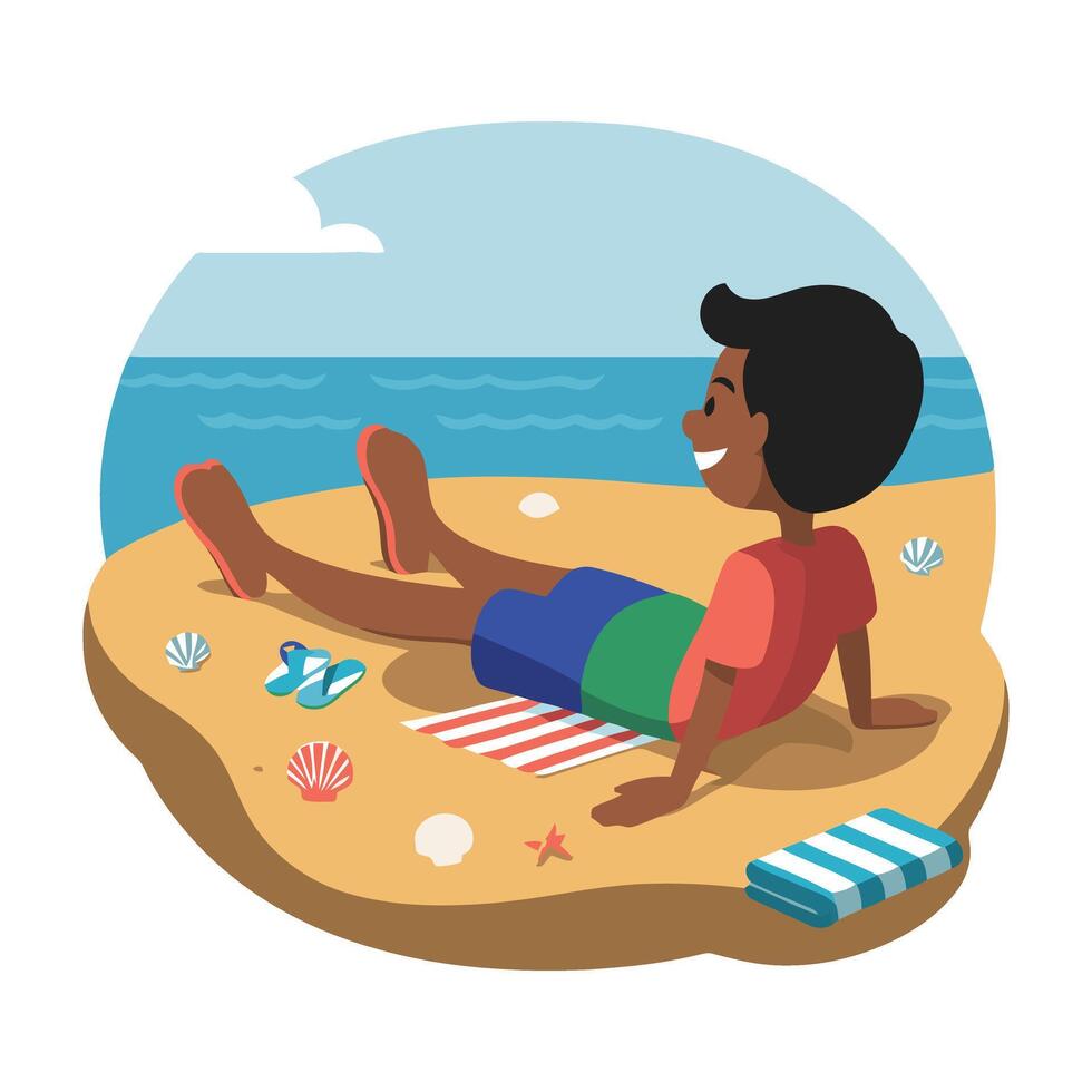 A man laying on the beach with a beach towel vector