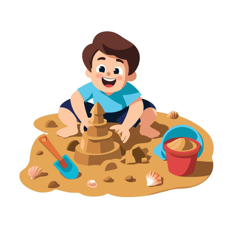 A boy playing with sand in the sand box vector