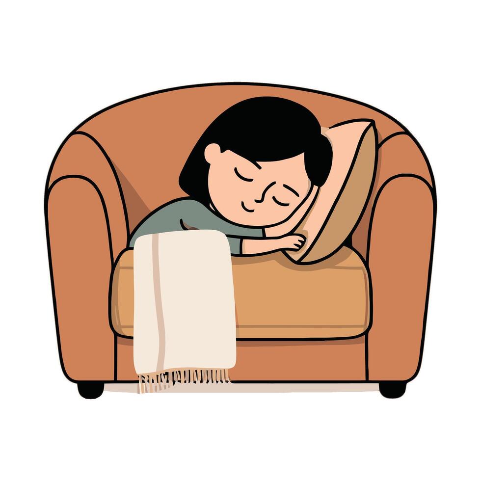 A woman sleeping on a couch with a blanket vector