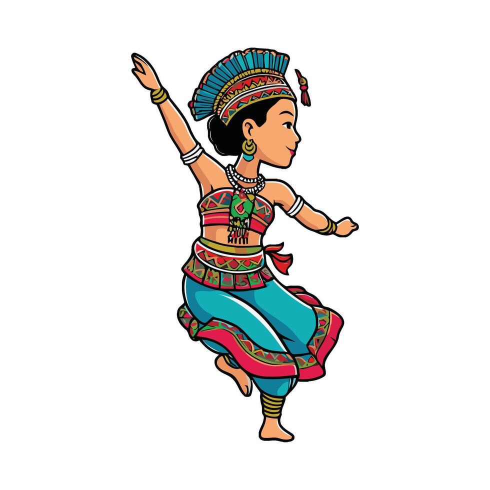 A cartoon girl in indian costume dancing vector