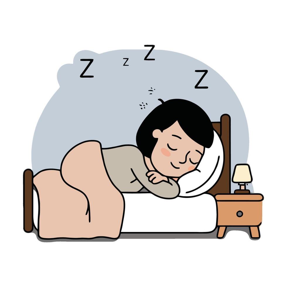 A cartoon woman sleeping in bed with her head on the pillow vector