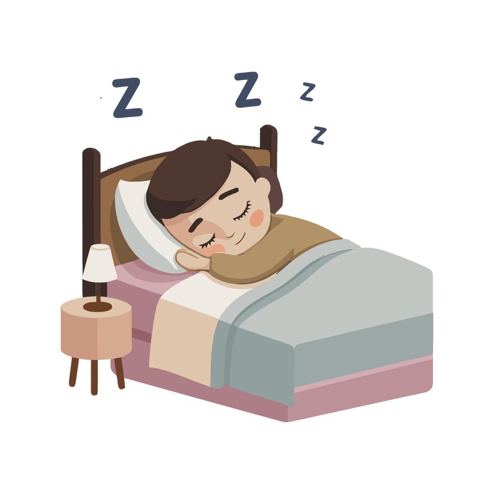 A cartoon man sleeping in bed with a pillow vector