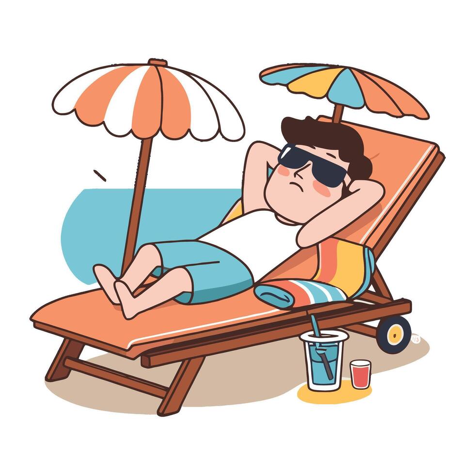 A man is relaxing on a beach chair vector
