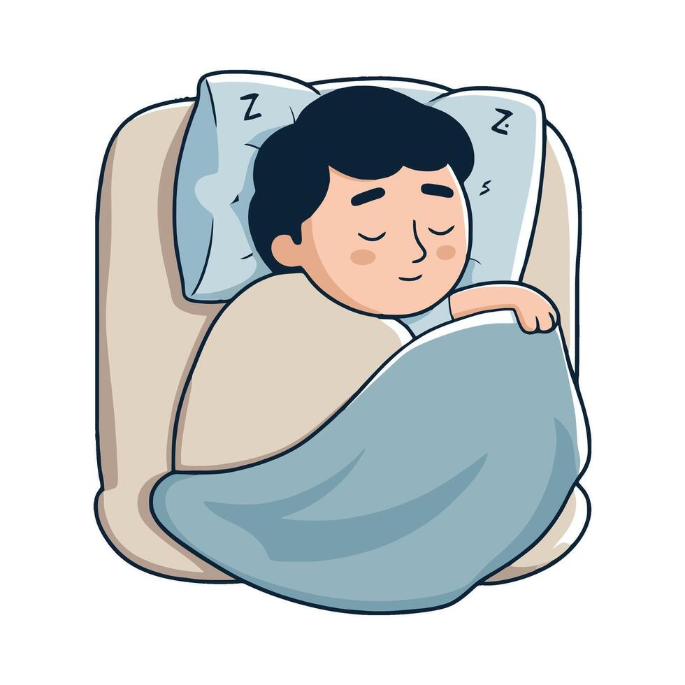 A cartoon boy sleeping in bed with a pillow vector