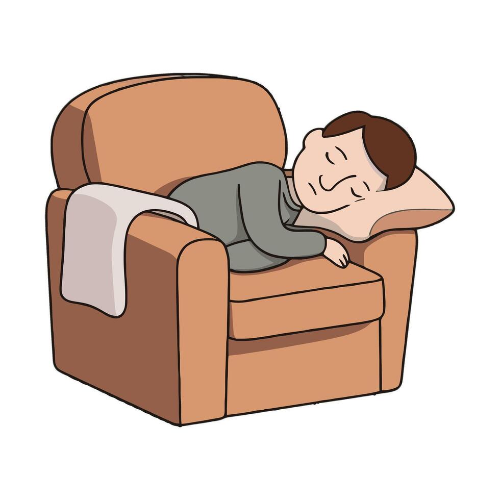 A cartoon man sleeping on a couch vector