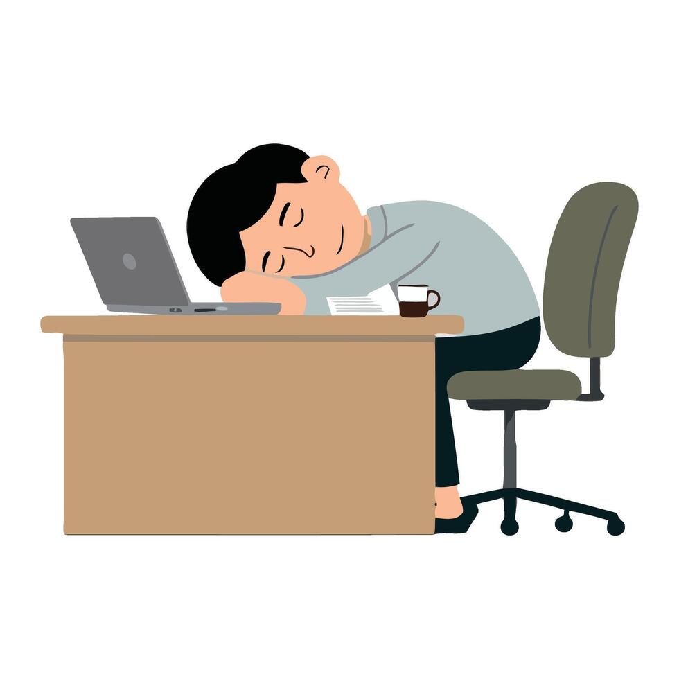 A man sleeping on his desk with a laptop vector