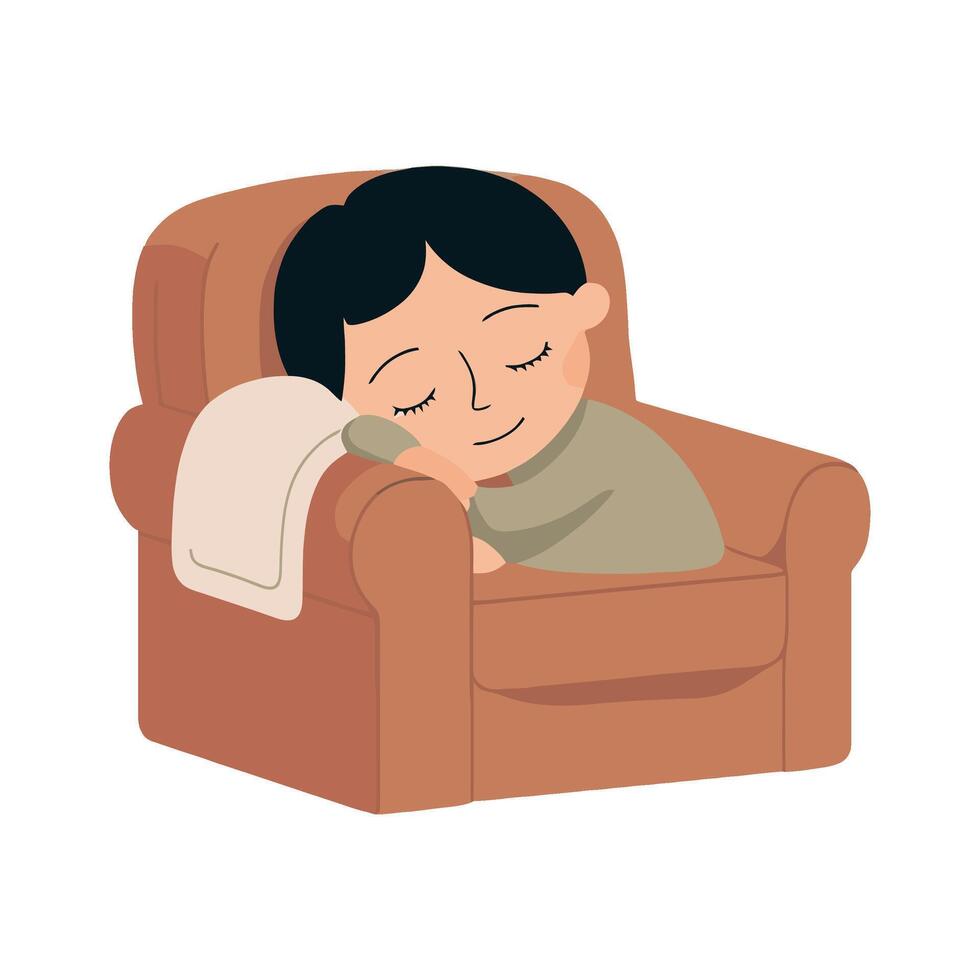 A cartoon boy sleeping on a couch vector