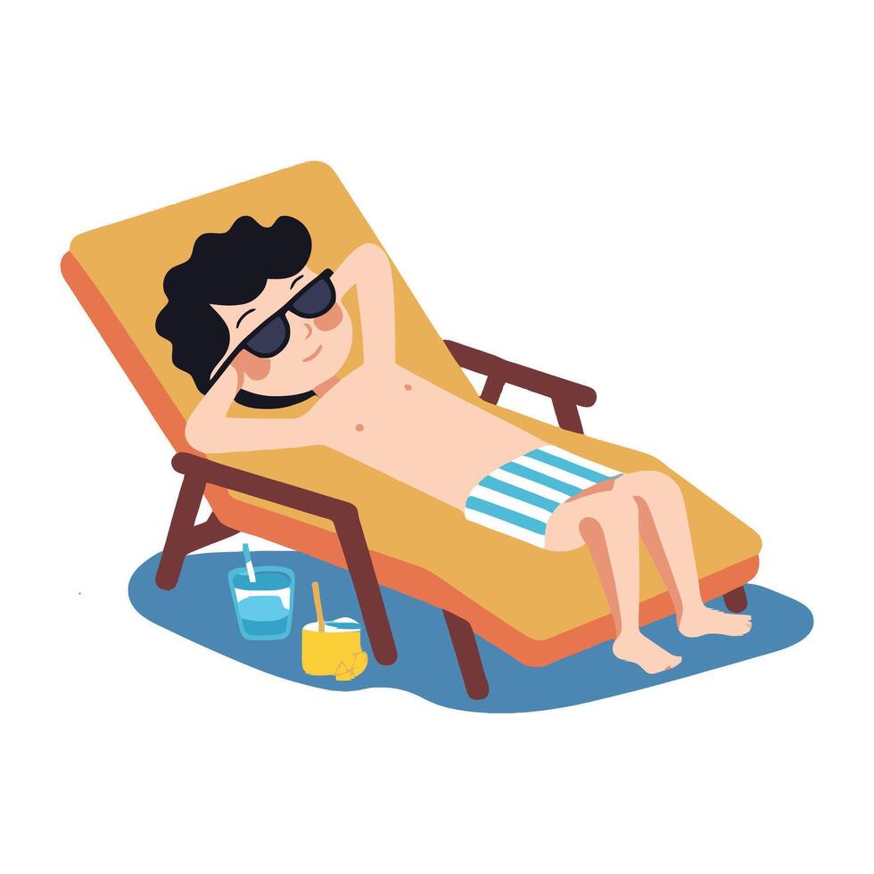 A man in sunglasses is lying on a beach chair vector