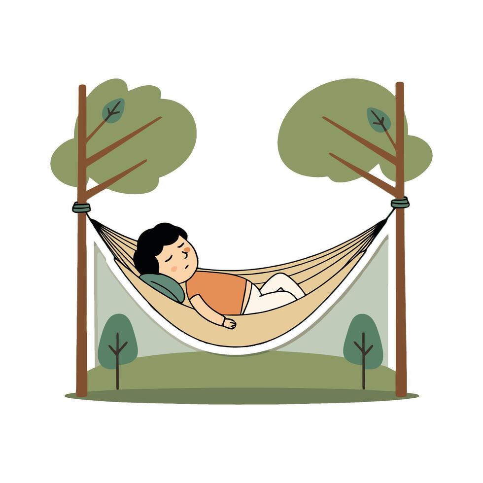 A boy sleeping in a hammock with trees vector