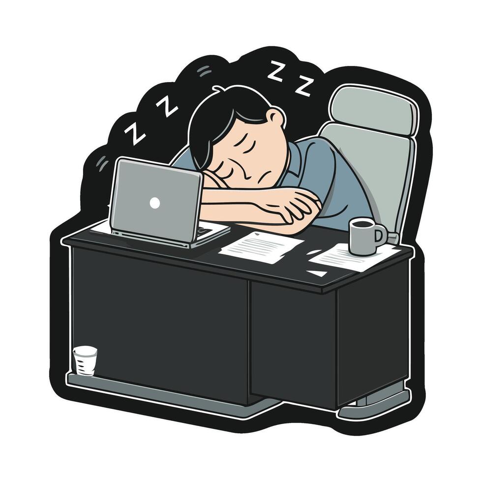 A sticker of a man sleeping on his desk vector