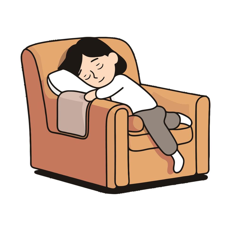 A cartoon woman sleeping on a couch vector