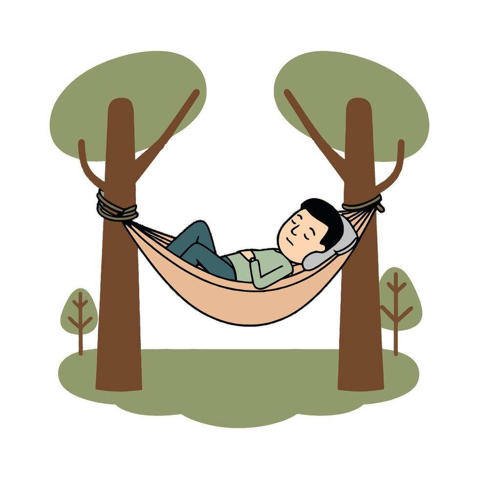 A man is sleeping in a hammock in the woods vector