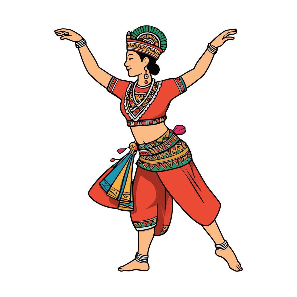Indian woman dancer in traditional dress illustration vector