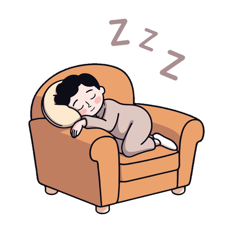 A cartoon boy sleeping on an armchair vector