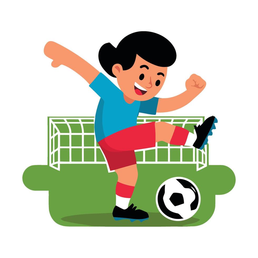 A cartoon girl kicking a soccer ball vector