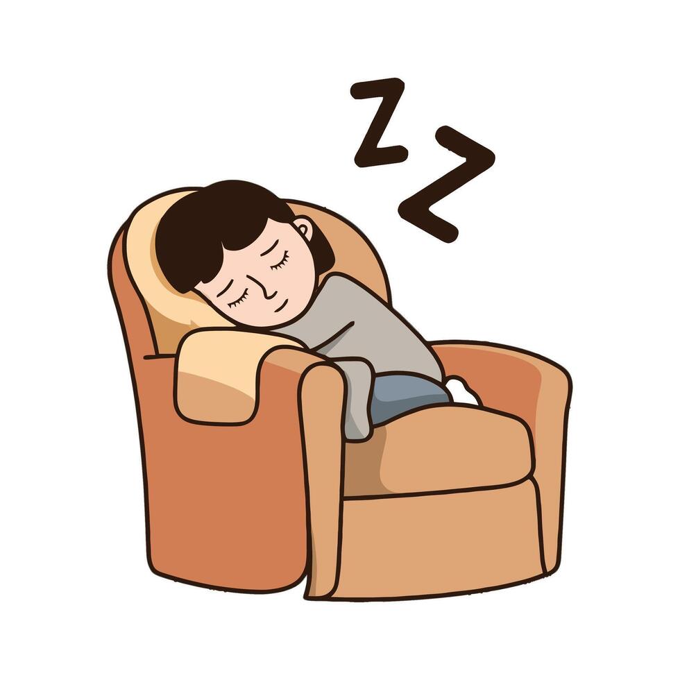 A cartoon boy sleeping in a chair vector