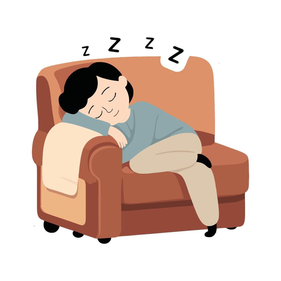 A man sleeping on a couch with his head on the pillow vector