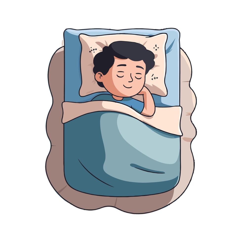 A cartoon boy sleeping in bed with a pillow vector