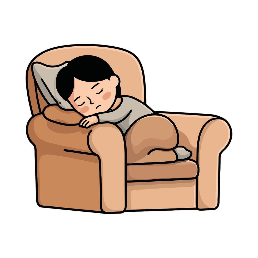 A cartoon boy sleeping on a couch vector