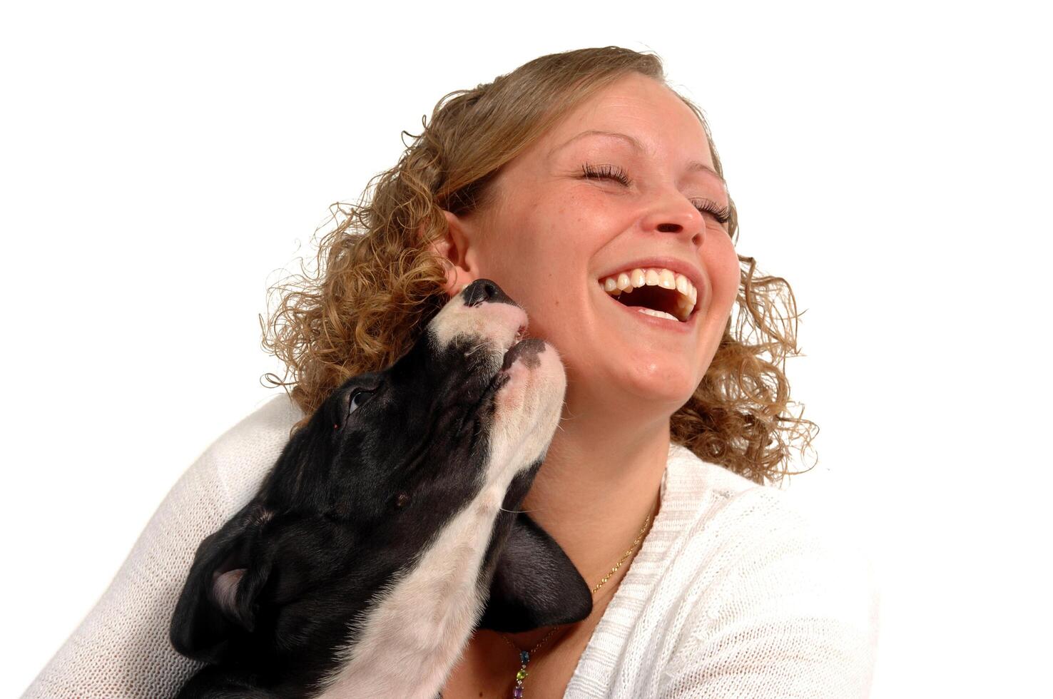 Happy woman and dog photo