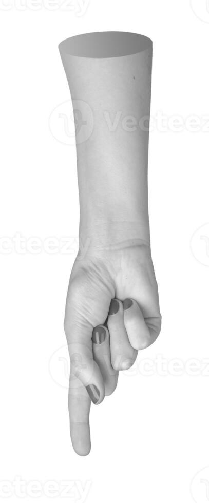 Isolated female hand reaching, outstretched arm showing interaction and movement. Manicured photo