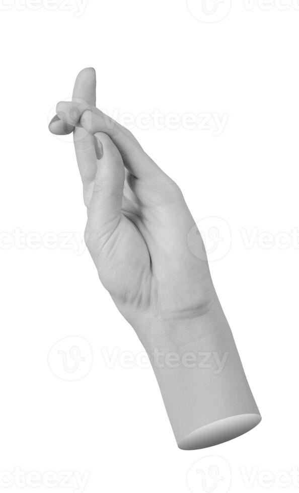 hand in an abstract, expressive gesture with fingers positioned in a unique formation. The index and photo