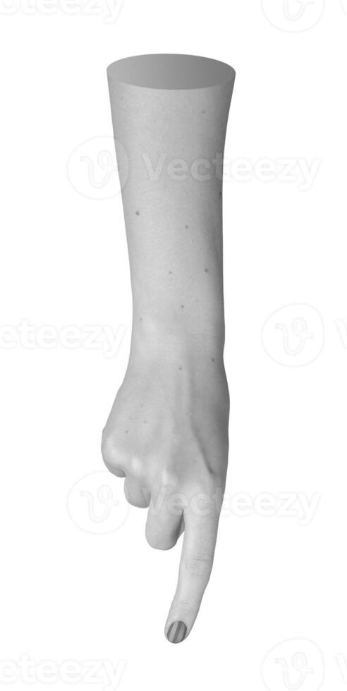Female hand isolated, presenting gesture with outstretched arm. Manicured fingernails pointing, photo
